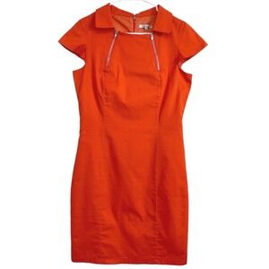Amelia Orange Cotton Sheath Dress Short Sleeve Zip Detail Size 8
